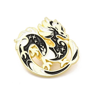 Animal Enamel Pin, Light Gold Alloy Badge for Clothes Backpack, Dragon Pattern, 27.5x30.5x1.5mm