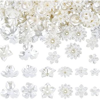 120Pcs 6 Style Flower ABS Plastic Imitation Pearl Bead Caps, Creamy White, 20~36x20~38x4~12mm, Hole: 1.5~4.5mm, 20pcs/style