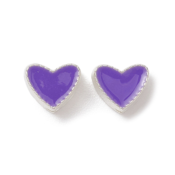 Silver Tone Alloy Enamel Beads, Heart, Blue Violet, 5x6x3.5mm, Hole: 1.2mm