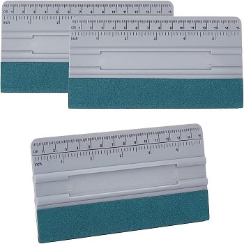 3Pcs Vinyl Wrap Squeegee with Ruler, Plastic & Fibre Graphic Wallpaper Film Installation and Measuring Tool, Rectangle, Gray, 15x7.5x0.7cm