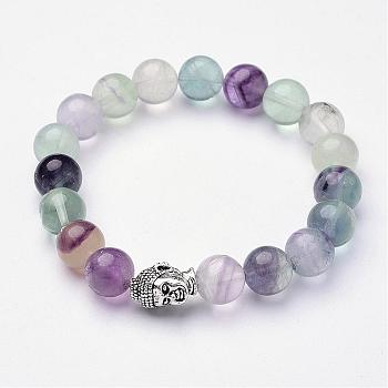 Natural Fluorite Stretch Bracelets, with Alloy Beads, Buddha, 50mm(2 inch)