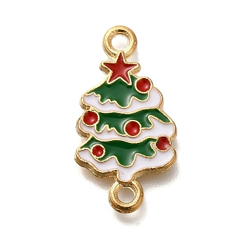 Christmas Alloy Green Enamel Links, Cadmium Free & Lead Free, Golden, Christmas Tree, 22x11.5x1.5mm, Hole: 1.8mm