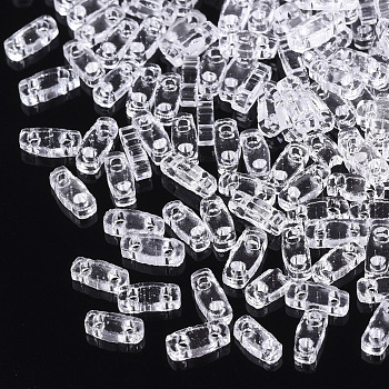 2-Hole Glass Seed Beads, Transparent Colours, Rectangle, Clear, 4.5~5x2x1~1.5mm, Hole: 0.5~0.8mm