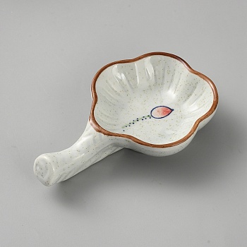 Plum Blossom Shape Ceramic Ink Dish, Ink Plate with Handle, Chinese Calligraphy Painting Brush Rest Holder, July Lotus, 114.5x75x24.5mm, Inner Diameter: 64.5x69mm
