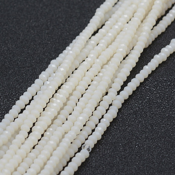 Opaque Glass Beads Strands, Faceted, Rondelle, White, 2.5x1.5mm, Hole: 0.5mm, about 188~195pcs/strand, 12.9 inch(33cm)