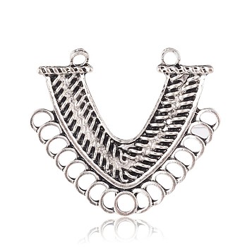 Letter V Tibetan Style Alloy Chandelier Components, Antique Silver, 39x43x3mm, Hole: 3mm & 4mm
