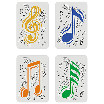 PET Hollow out Drawing Painting Stencils Sets for Kids Teen Boys Girls, for DIY Scrapbooking, School Projects, Musical Note Pattern, 29.7x21cm, 4 sheets/set