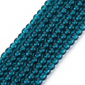 Glass Beads Strands, Round, Dark Cyan, 2mm, Hole: 0.6mm, about 185~206pcs/strand, 14.37~14.76 inch(36.5~37.5cm)