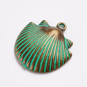 Tibetan Style Alloy Pendants, Shell, Antique Bronze & Green Patina, 24x22x4mm, Hole: 2mm