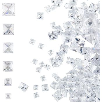 6 Style Cubic Zirconia Cabochons, Grade A, Faceted, Square, Clear, 3~8x3~8x2~4.6mm, 200pcs/box