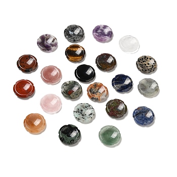 Natural Mixed Worry Stones, Flower Shape, 37.5~38x38x7~7.5mm