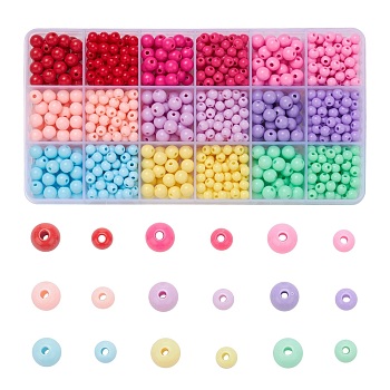 1035Pcs 18 Style Opaque Acrylic Beads, Round, Mixed Color, Beads: 1035pcs/box