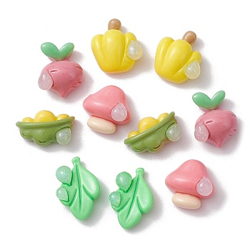 Pearlized Opaque Resin Decoden Cabochons, Vegetables Mixed Shapes, Mixed Color, 14.5~16.5x9.5~13x5~9mm