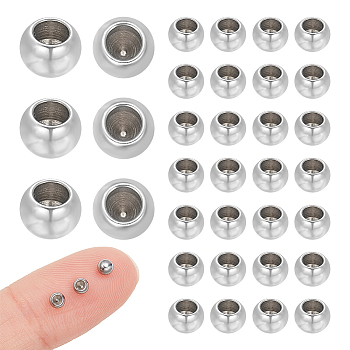 202 Stainless Steel Beads, Half Drilled, Round, Stainless Steel Color, 3x2mm, Hole: 2mm, 100pcs/box