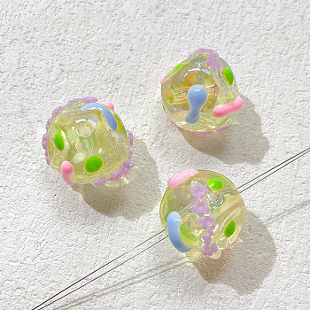 Transparent Acrylic Beads, Hand Painted Beads, Bumpy, Round, 18x17mm