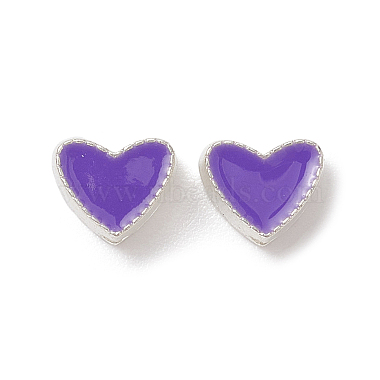 Silver Blue Violet Heart Alloy+Enamel Beads