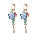 Lampwork Flower & Glass & Chain Tassel Long Dangle Hoop Earrings(EJEW-TA00138)-1