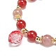 Natural Carnelian(Dyed & Heated) & Strawberry Quartz Beaded Stretch Bracelet with Glass Strawberry Charms for Women(BJEW-JB09026)-2
