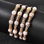 Brass Wire Wrapped Natural Pearl Cuff Bangles for Women, Round, Rack Plating, Long-Lasting Plated, Golden, Inner Diameter: 2.36 inch(6cm)(BJEW-D453-01G)