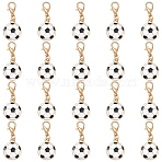 Sports Alloy Enamel Pendant Decorations, Football, with Lobster Claw Clasps, Golden, Black, 31mm, about 20pcs/set(HJEW-YW00527)