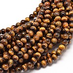 Natural Tiger Eye Round Bead Strands, Grade A, 8mm, Hole: 1mm, about 46~49pcs/strand, 15 inch(G-P072-33-8mm)