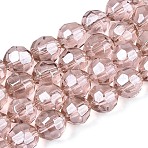 Electroplate Glass Beads Strands, Faceted, Round, Misty Rose, 8.5mm, Hole: 1.2mm, about 68~70pcs/strand, 20.47~21.65 inch(52~55cm)(EGLA-Q129-01A)
