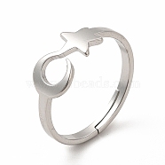 304 Stainless Steel Star and Moon Adjustable Ring for Women, Stainless Steel Color, US Size 6 1/4(16.7mm)(RJEW-B027-15P)