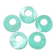 Spray Painted Natural Freshwater Shell Pendants, Flat Round Charms, Medium Aquamarine, 28x2.5mm, Hole: 1.2mm(BSHE-P033-16D)