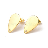 201 Stainless Steel Stud Earring Findings, with 304 Stainless Steel Pin & Hole & Friction Ear Nuts, Teardrop, Real 24K Gold Plated, 18x11mm, Hole: 1.8mm, Pin: 0.7mm(STAS-D244-27G)