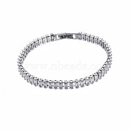 Cubic Zirconia Classic Tennis Bracelet, Real Platinum Plated Brass Cubic Zirconia Link Chain Bracelet for Women, Nickel Free, Clear, 7-1/8 inch~7-1/2 inch(18~19cm)(X-ZIRC-S067-073A-NF)
