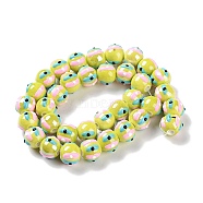Handmade Porcelain Beads Strands, with Enamel, Round, Green Yellow, 10~11x9mm, Hole: 1.5mm, about 35pcs/strand, 12.80 inch(32.5cm)(PORC-L078-01D)