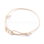Korean Waxed Polyester Cord Bracelets, with Brass Oval Links, Golden, BurlyWood, Inner Diameter: 2-5/8 inch(6.6cm)(BJEW-JB06003-05)