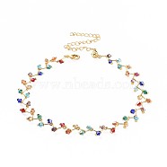 Glass Beads Necklaces, with Brass Lobster Claw Clasps and Iron Twisted Chains, Golden, Colorful, 12.7 inch(32.5cm), 11mm(NJEW-JN02499)