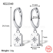 Rhodium Plated Platinum 925 Sterling Silver Dangle Hoop Earrings for Women, Rectangle, 21.5mm(GN7396-5)