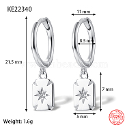 Anti-Tarnish Rhodium Plated Platinum 925 Sterling Silver Dangle Hoop Earrings for Women, Rectangle, 21.5mm(GN7396-5)