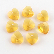 Faceted Heart Transparent Glass Charm Pendants, Gold, 10x10x5mm, Hole: 1mm(GLAA-S054-10)