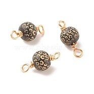 Laser Cut Wooden Connector Charms, with Golden Tone Copper Wire Loops, Round, Black, 21.5~22.5x10mm, Hole: 2.5~3.5mm(PALLOY-JF01430)