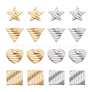 Craftdady 64Pcs 4 Style, 2 Colors 304 Stainless Steel Charms & Pendants, Twist Heart & Rhombus & Triangle & Star with Stripe, Golden & Stainless Steel Color, 12~16x12~16x1~1.5mm, Hole: 1.4mm, 8pcs/color(STAS-CD0001-27)