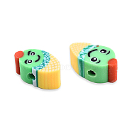 Handmade Polymer Clay Beads, Ice Cream with Expression, Spring Green, 10~13x6~8.5x4~5mm, Hole: 1.6mm(CLAY-N008-070-A01)
