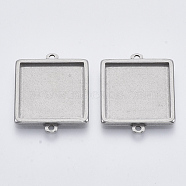 304 Stainless Steel Cabochon Connector Settings, Plain Edge Bezel Cups, Square, Stainless Steel Color, Tray: 20x20mm, 29x23x2.2mm, Hole: 1.8mm(STAS-R101-05A)
