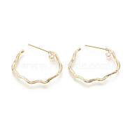 Brass Stud Earring Findings, Half Hoop Earrings, with Loop, Nickel Free, Real 18K Gold Plated, 24.5x25x1.5mm, Hole: 1mm(X-KK-S345-186G)
