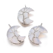 Opalite Tree of Life Wire Wrapped Pendants, with Brass Findings, Crescent Moon, Platinum, 44~46x26~32x12.5mm, Hole: 6.5x4.5mm(G-L520-E05-P)