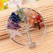 Natural & Synthetic Gemstone Big Pendants, with Platinum Plated Brass Findings, Flat Round with Tree of Life, 53~56x48~51x8mm, Hole: 4mm(X-G-F265-05D)