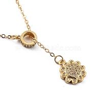 Brass Micro Pave Clear Cubic Zirconia Lariat Necklaces, with Spring Ring Clasps, Flower, Golden, 18.43 inch(46.8cm)(NJEW-JN03010-02)