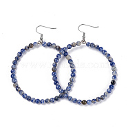 Natural Sodalite Dangle Earrings, with Stainless Steel Hook, Ring, 60~61x44mm, Pin: 0.6mm(X-EJEW-K077-A11)
