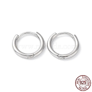 Rhodium Plated 925 Sterling Silver Huggie Hoop Earrings, Round Ring, Real Platinum Plated, 14x2mm(EJEW-K258-19B-P)