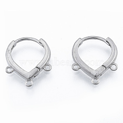 304 Stainless Steel Hoop Earrings Findings, with Horizontal Loops, Teardrop, Stainless Steel Color, 17.5x15x2.5mm, Hole: 1mm, Pin: 1mm(STAS-N092-193)