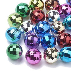 Color Plated Acrylic Beads, Faceted, Round, Mixed Color, 15~16mm, Hole: 2mm, about 180pcs/500g(PACR-R241-02)