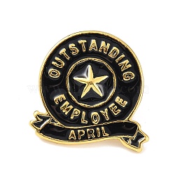 Golden Tone Alloy Outstanding Employee of The Month Enamel Pins, Employee Reward Broch, Black, April, 23x24x2mm(JEWB-K021-07G-04)