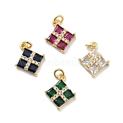 Rack Plating Brass Micro Pave Cubic Zirconia Charms, Long-Lasting Plated, Lead Free & Cadmium Free, Rhombus, Real 18K Gold Plated, Mixed Color, 13.5x11x3mm, Hole: 2.5mm(ZIRC-F129-28-G)